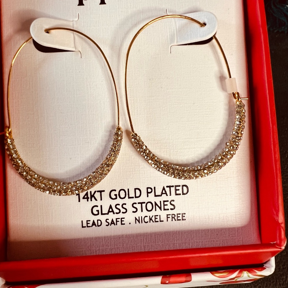 Piper K Gold Plated Hoop Earrings with Glass Stones *** Excellent Gift!!! - Picture 2 of 5